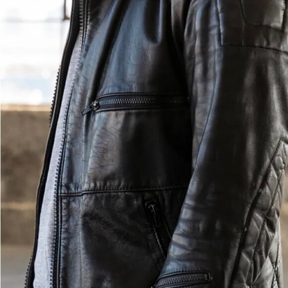 1980'S Oversized Leather Bomber Jackets CafeRacer Biker by Angora sz36 Vintage - Picture 2 of 12